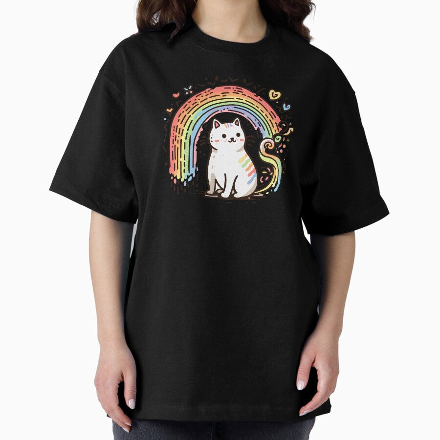 cat and rainbow Oversized T-Shirt
