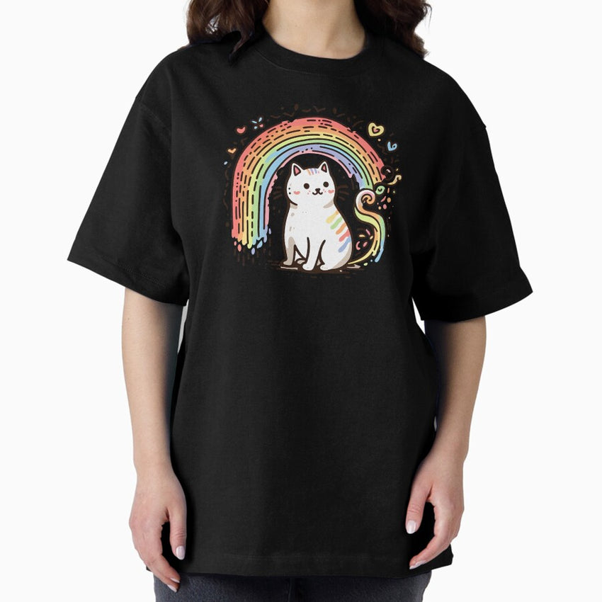 cat and rainbow Oversized T-Shirt