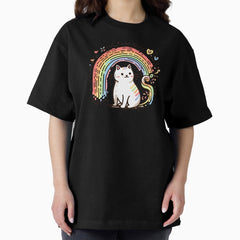 cat and rainbow Oversized T-Shirt