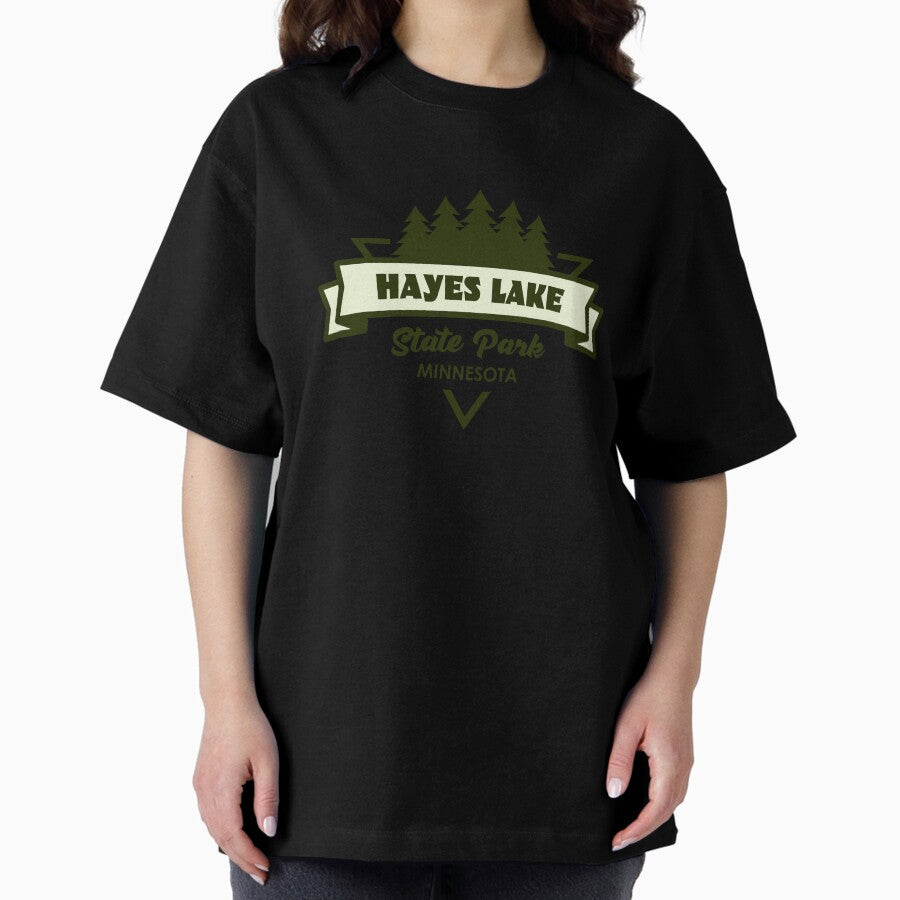 Hayes Lake State Park Minnesota Trees And Ribbon Oversized T-Shirt