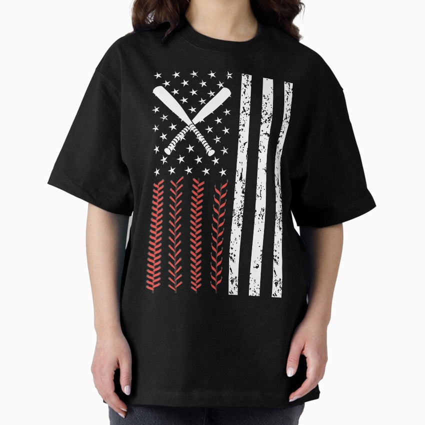 Baseball American Flag US Sports Oversized T-Shirt