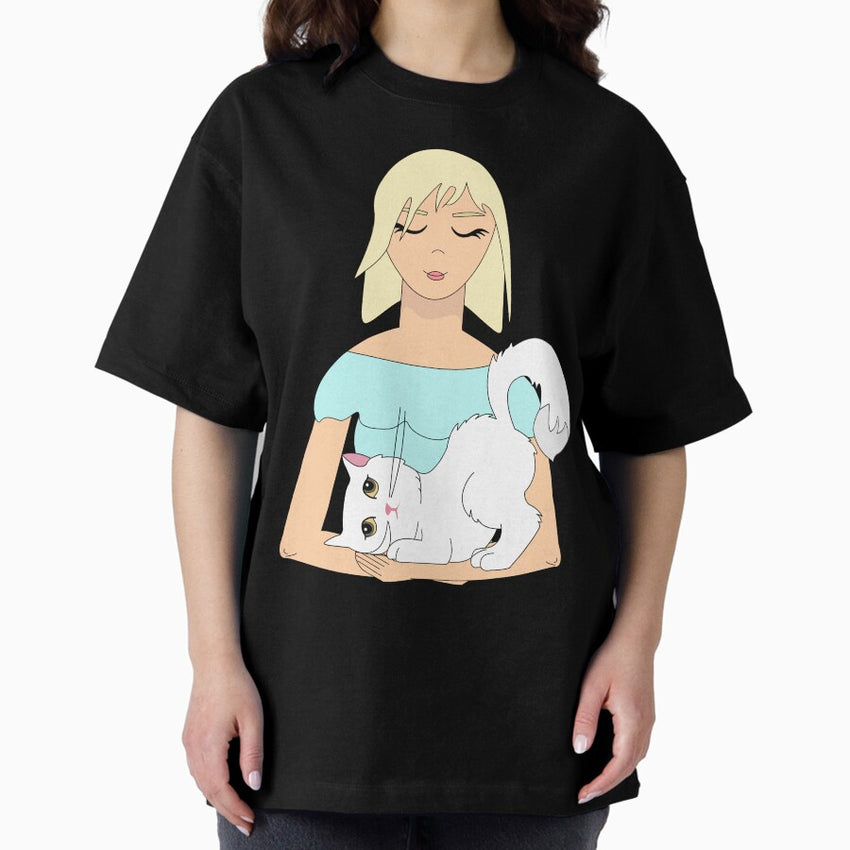 Turkish angora cat mom art mammy mum best cat mom ever cute white kitten Oversized T-Shirt