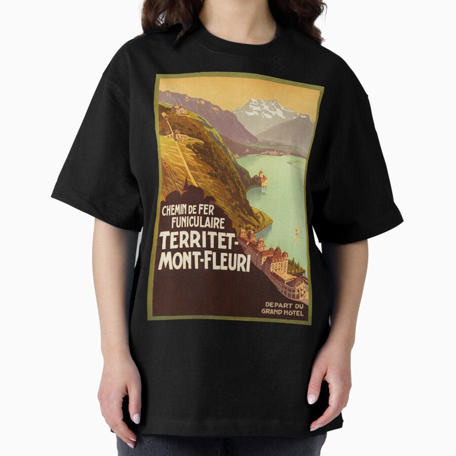 Chemin De Fer Funiculaire Territet Mont Fleuri Montreux Switzerland 1905 Old Funicular Railway Poster Oversized T Shirt