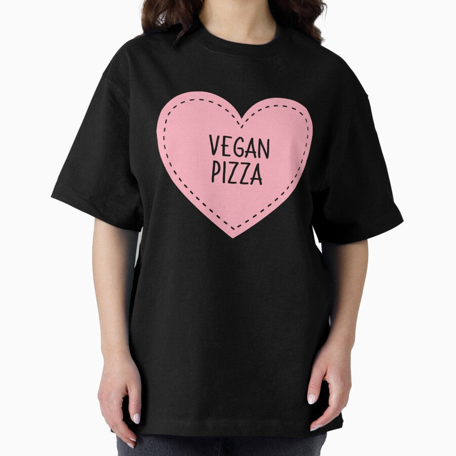 Vegan Pizza Cute Pink Cottagecore Heart Italian Food Oversized T-Shirt