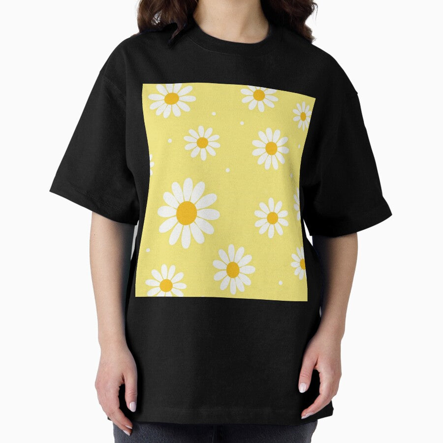 Yellow Daisy Cute Retro Floral Pattern Oversized T-Shirt