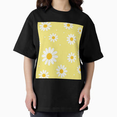 Yellow Daisy Cute Retro Floral Pattern Oversized T-Shirt
