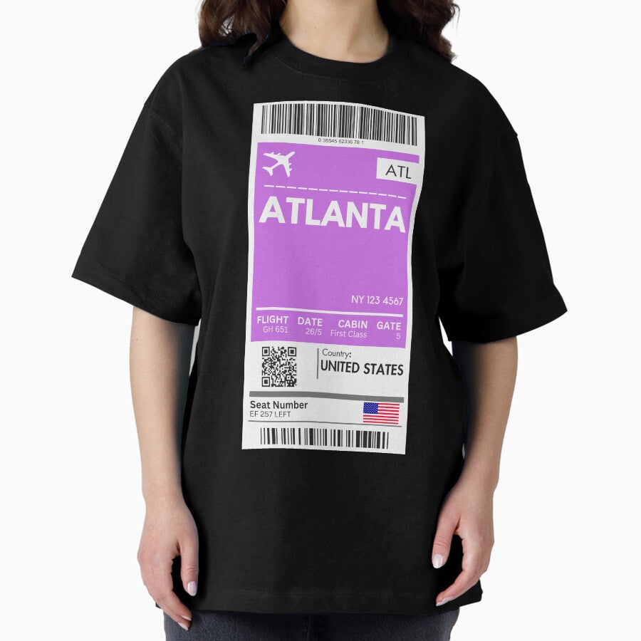 Atlanta Airplane Boarding Pass Oversized T Shirt