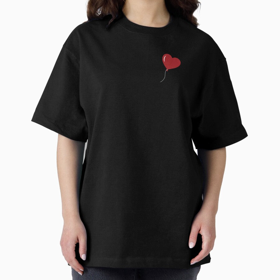 Black Cat with Red Balloon Oversized T-Shirt