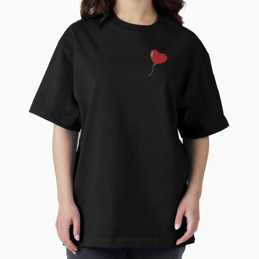 Black Cat with Red Balloon Oversized T-Shirt