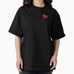 Black Cat with Red Balloon Oversized T-Shirt