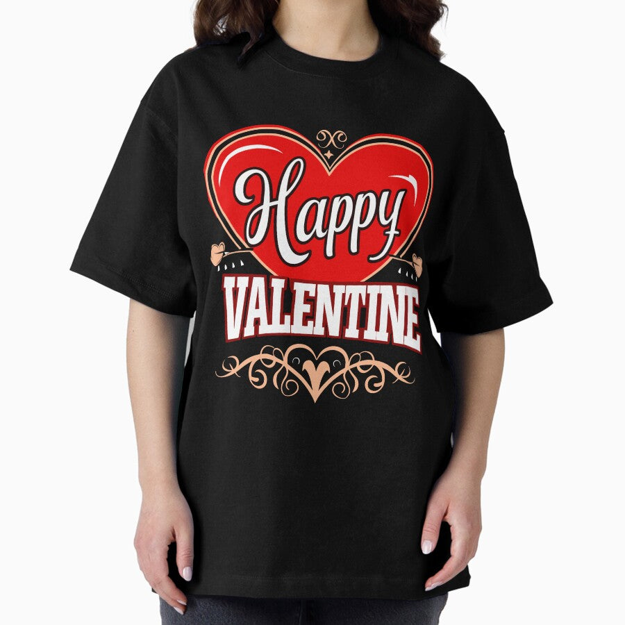 Classic Heartfelt Wishes - Happy Valentines Day Elegance Oversized T-Shirt