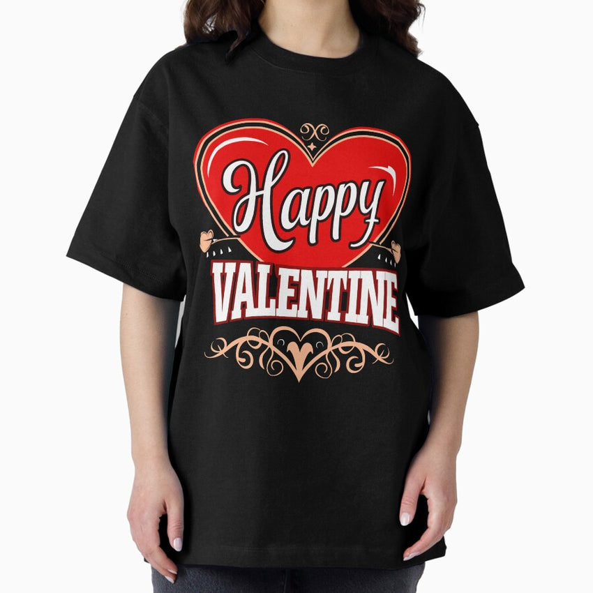 Classic Heartfelt Wishes - Happy Valentines Day Elegance Oversized T-Shirt