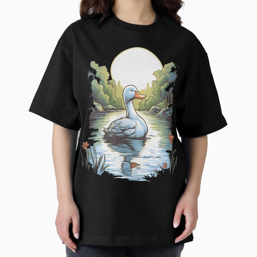 Charming Duck Illustration Oversized T Shirt
