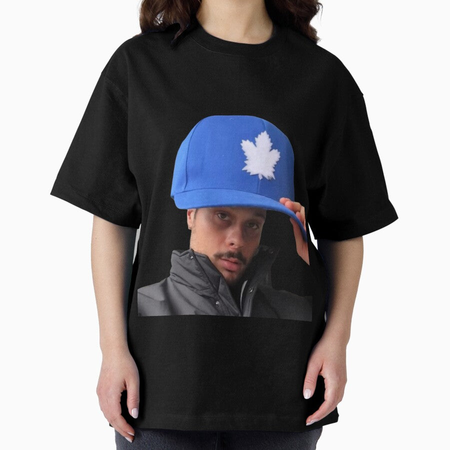 Auston Matthews Big Hat Hockey Sticker Oversized T-Shirt