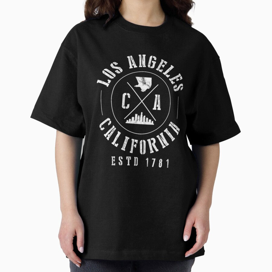Los Angeles California LA Skyline Gift mask shirt Oversized T-Shirt