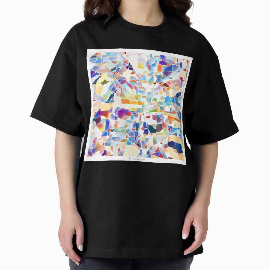 Atlanta Georgia City Map - Tropical Rainbow Scheme Oversized T-Shirt