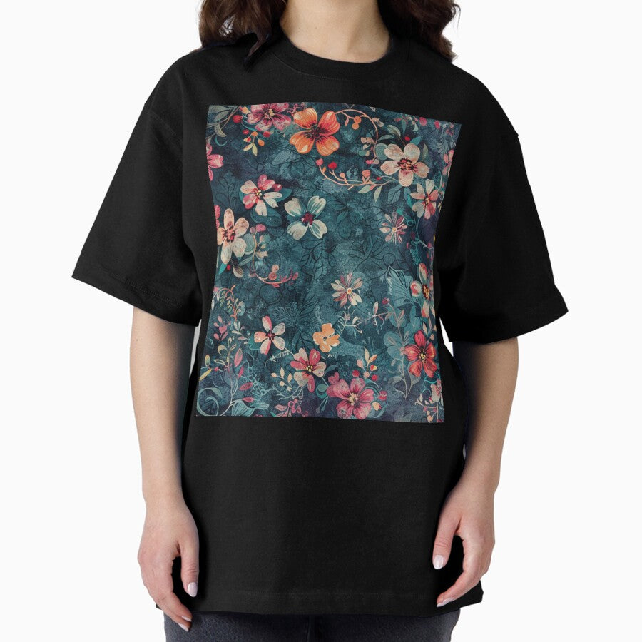 Vintage Botanical Vintage Romantic Wild Flower Oversized T-Shirt