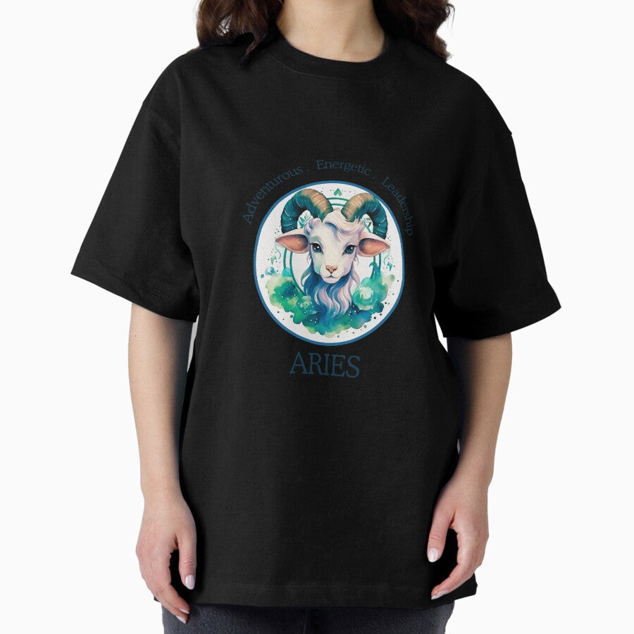 Aries zodiac in a circle- Horescope/SunSign Theme on white back ground Oversized T-Shirt