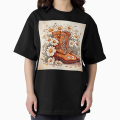 Girl rustic retro flower boots illustration design Oversized T-Shirt