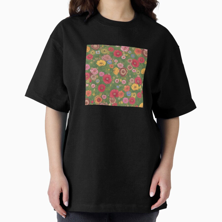 Vintage Retro Flowers - Flower Girl Aesthetic Oversized T-Shirt