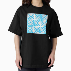 Flower Tiles - Minimalist Retro Style - Blue Oversized T-Shirt