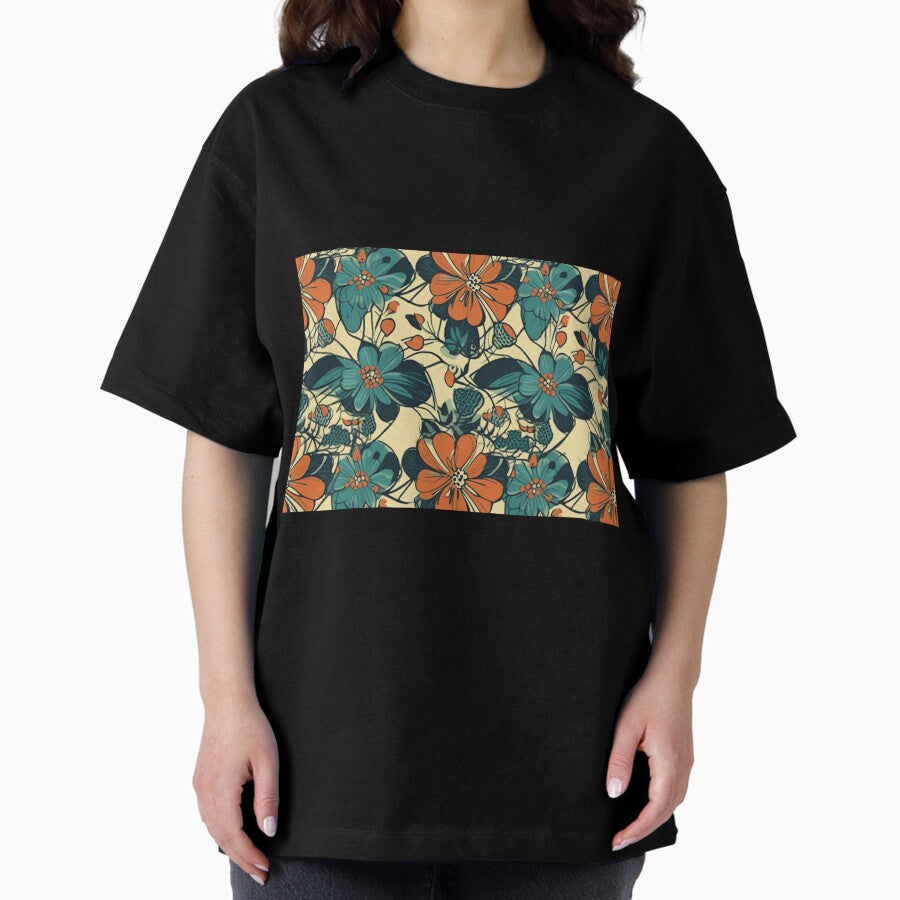 Orange and blue retro flowers Oversized T-Shirt