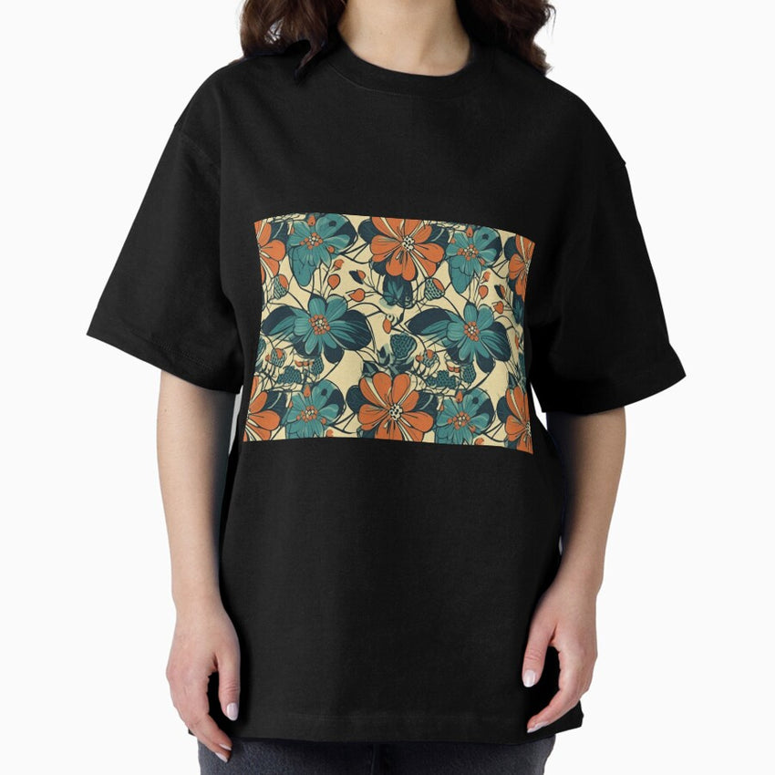 Orange and blue retro flowers Oversized T-Shirt