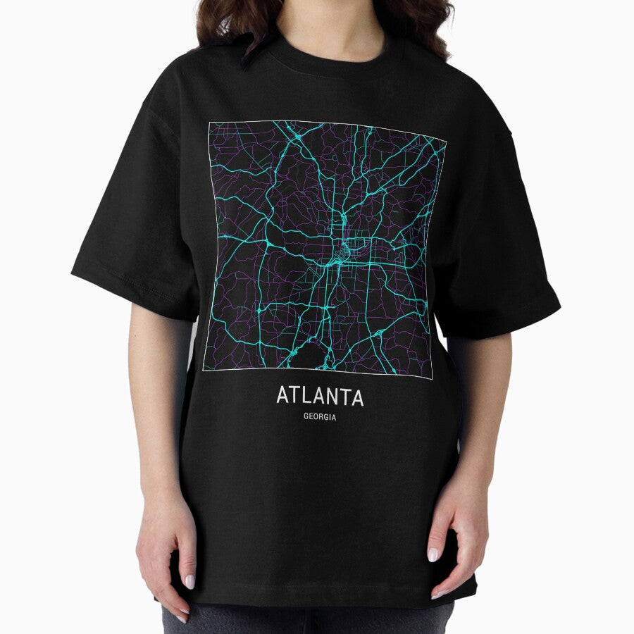 Atlanta Georgia Named City Map - Neon Fantasy Oversized T-Shirt