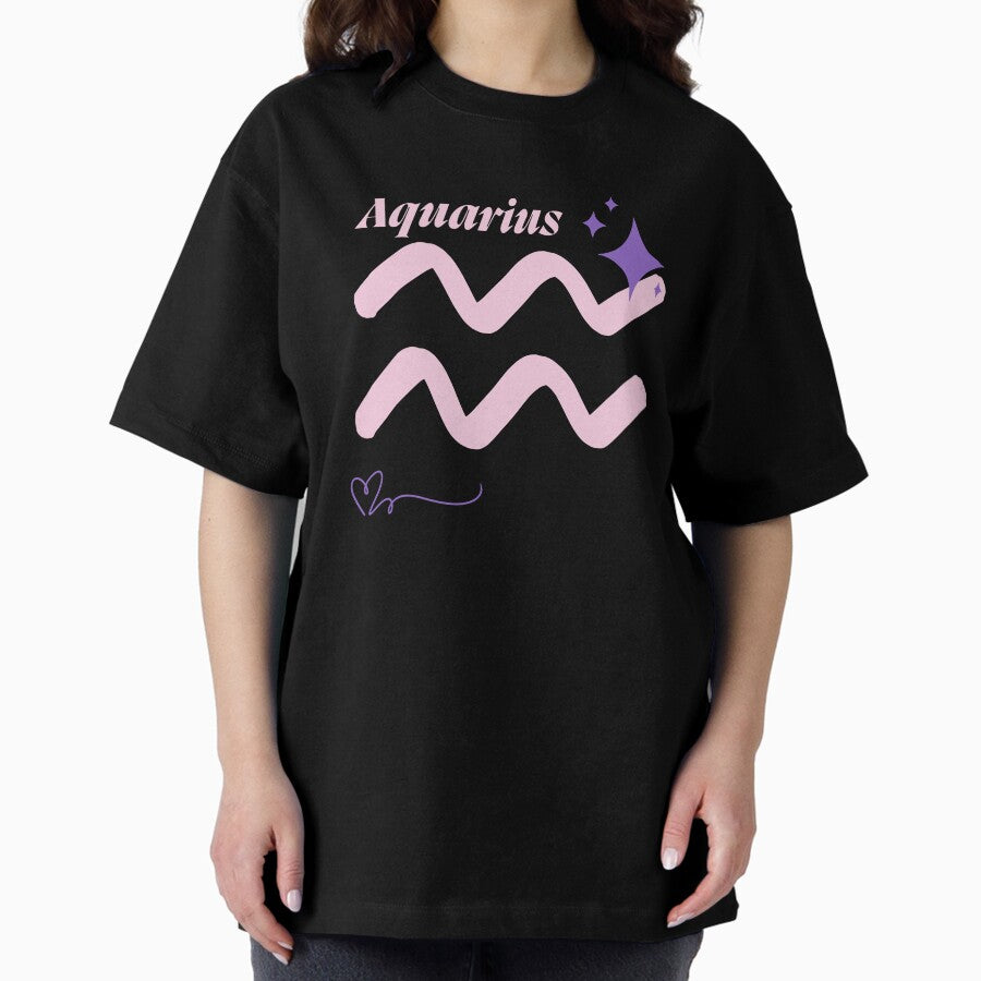Aquarius Aesthetic – Pink & Purple Zodiac Vibes Oversized T-Shirt