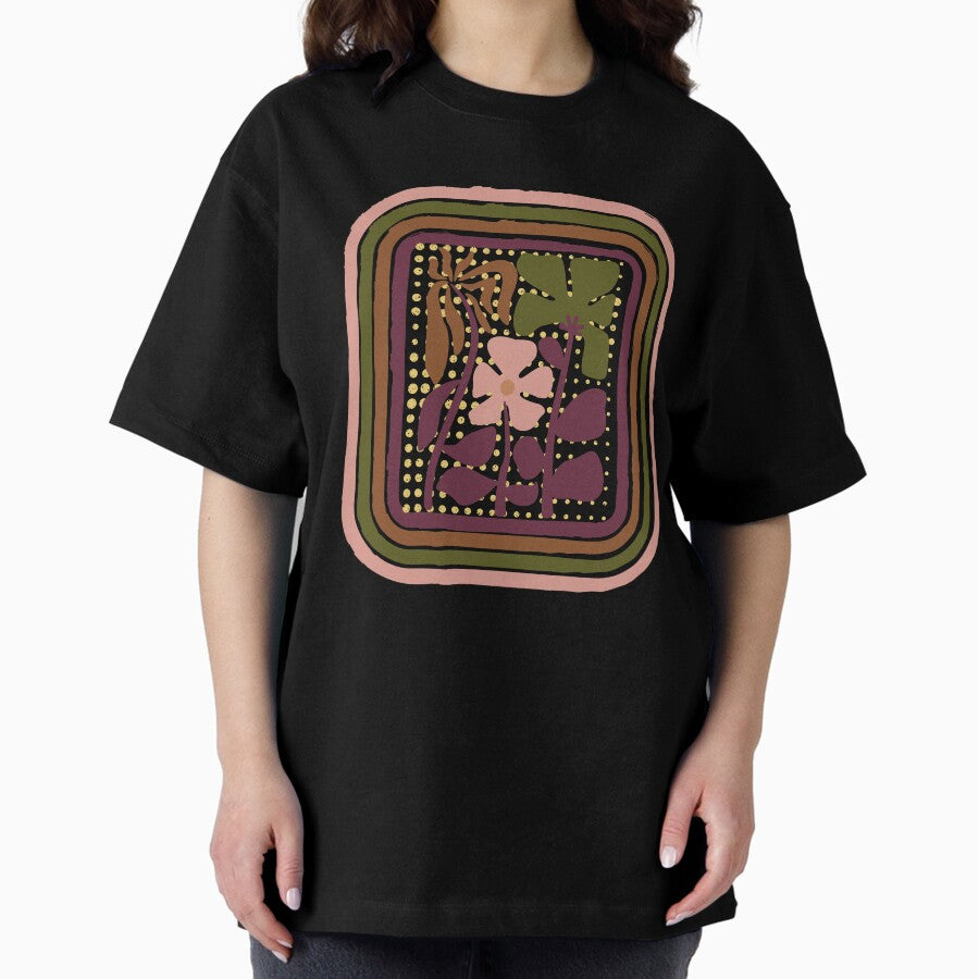Retro Vintage Geometrics Rainbow Pattern Design Trendy Flower T-shirt Sticker Oversized T-Shirt