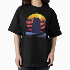 Cat Synthwave Aesthetic Oversized T-Shirt