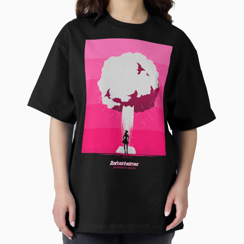 Barbenheimer Graphic Design Pink Nuclear Explosion Movie Poster Oversized T Shirt