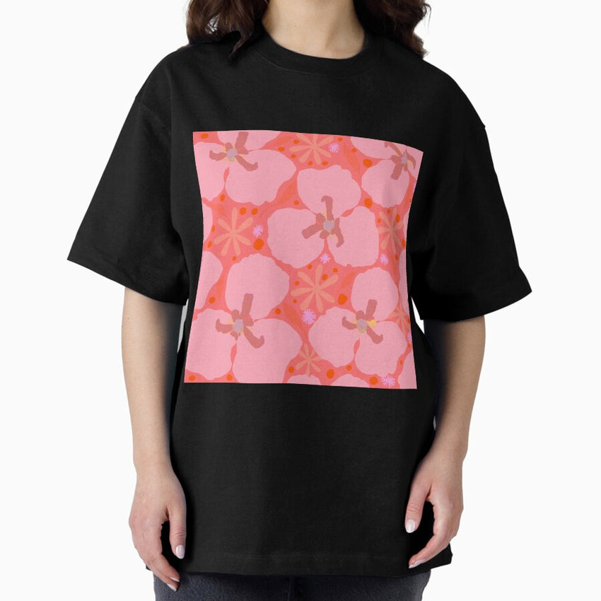 Tangerine orange retro flower poster art. Oversized T-Shirt