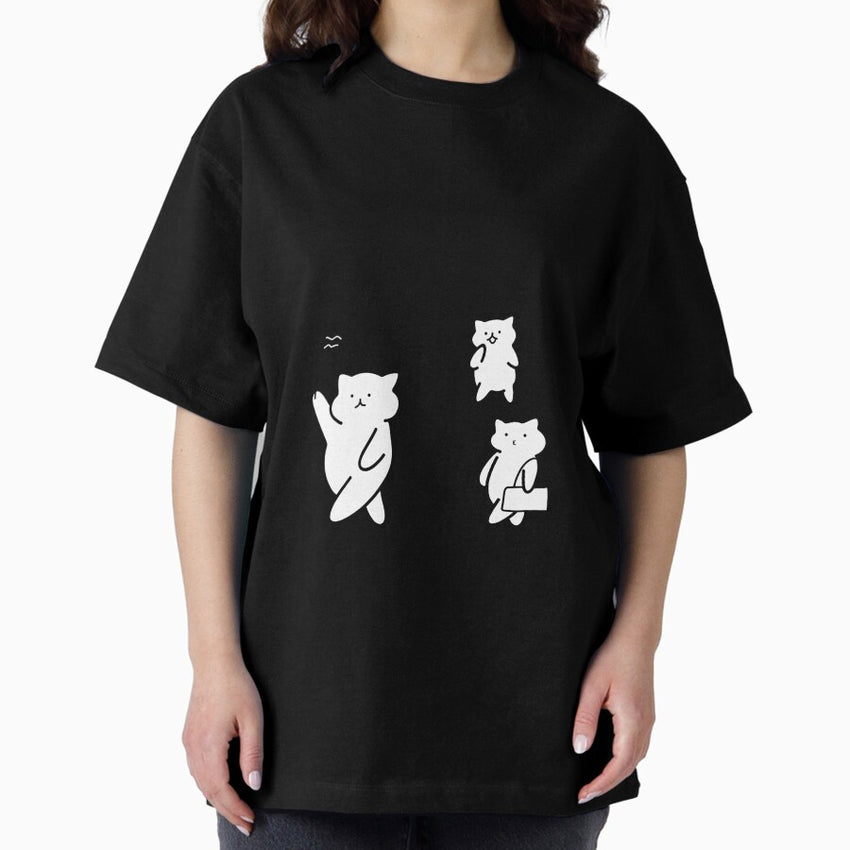 Adventure Awaits In Maldives Maldives Cute Cat Characters In Minimalist Line Art Oversized T Shirt
