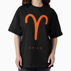 Copy of Minimilistic white Aries zodiac- Horescope/SunSign Theme on black back ground Oversized T-Shirt