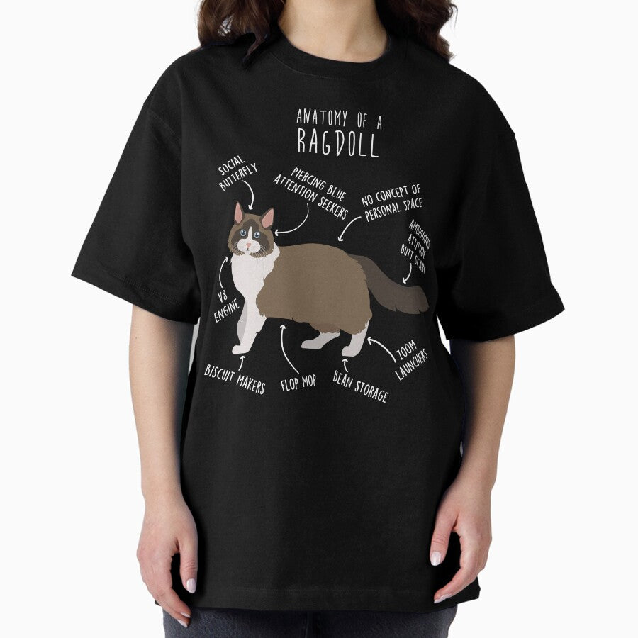 Bicolor Ragdoll Cat Anatomy Oversized T-Shirt