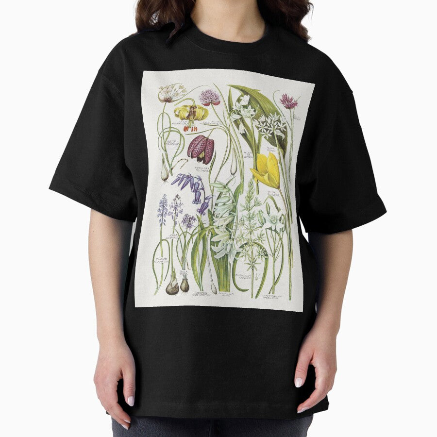 Flowers Botanical Antique Poster Oversized T-Shirt