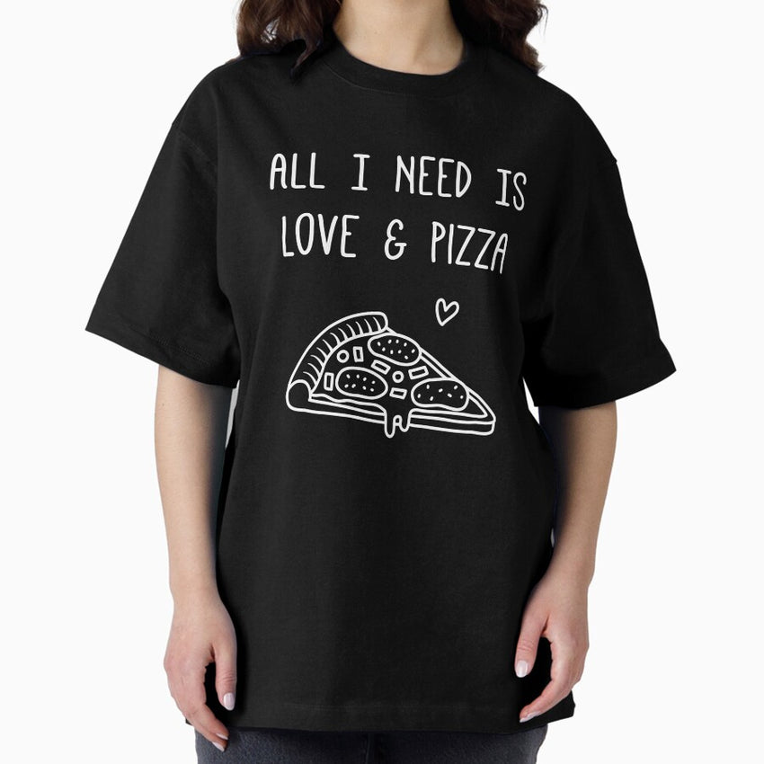 All I Need is Love and Pizza White Doodle Oversized T-Shirt