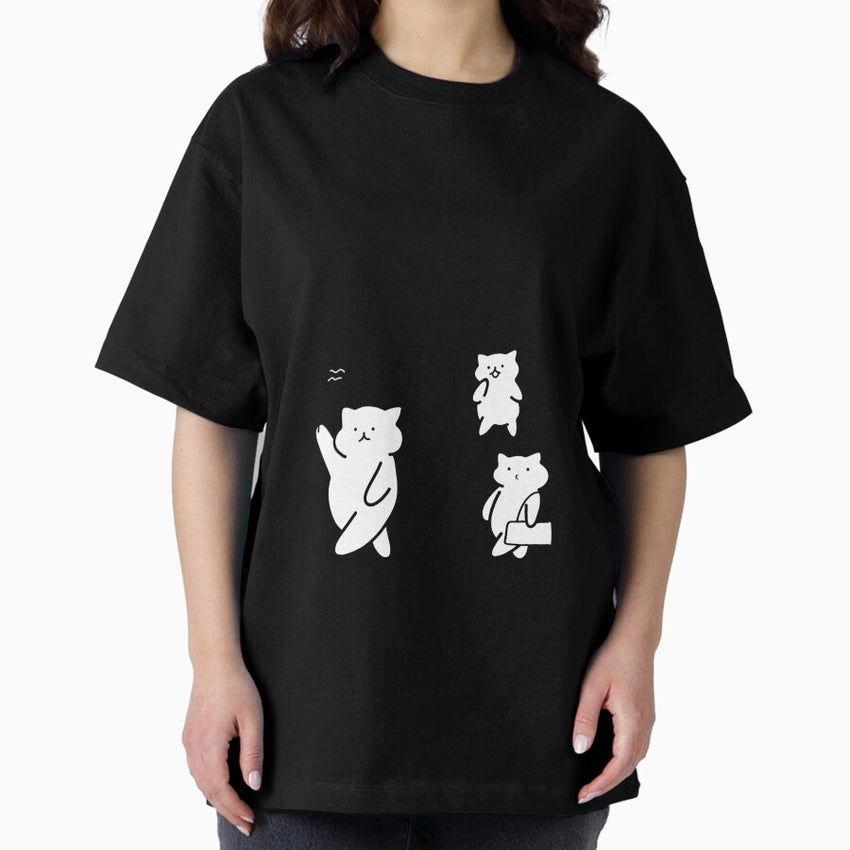 Adventure Awaits In Amalfi Coast Italy Cute Cat Characters In Minimalist Line Art Oversized T Shirt