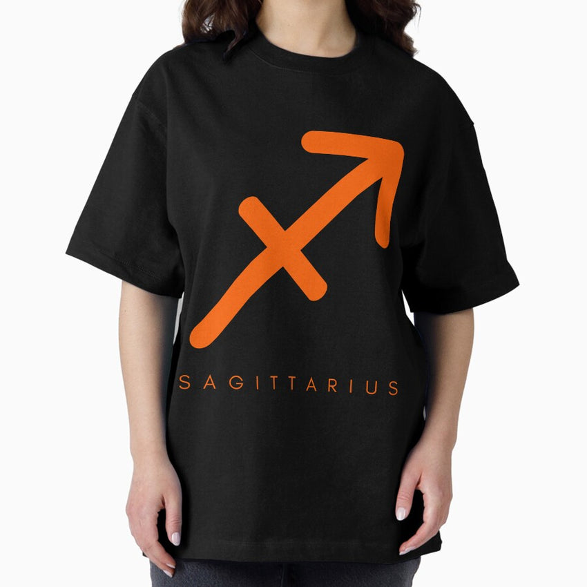 Minimilistic orange Sagittaurius zodiac- Horescope/SunSign Theme on grey back ground Oversized T-Shirt