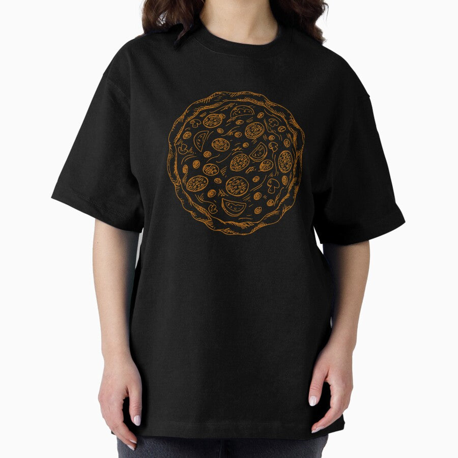 Brown Pencil Italian Pizza Sketch Oversized T-Shirt