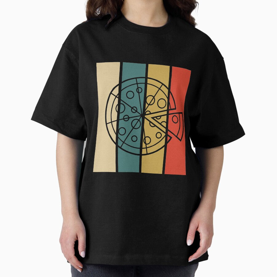 Vintage Pizza Fast Food Eating Retro Rainbow Oversized T-Shirt