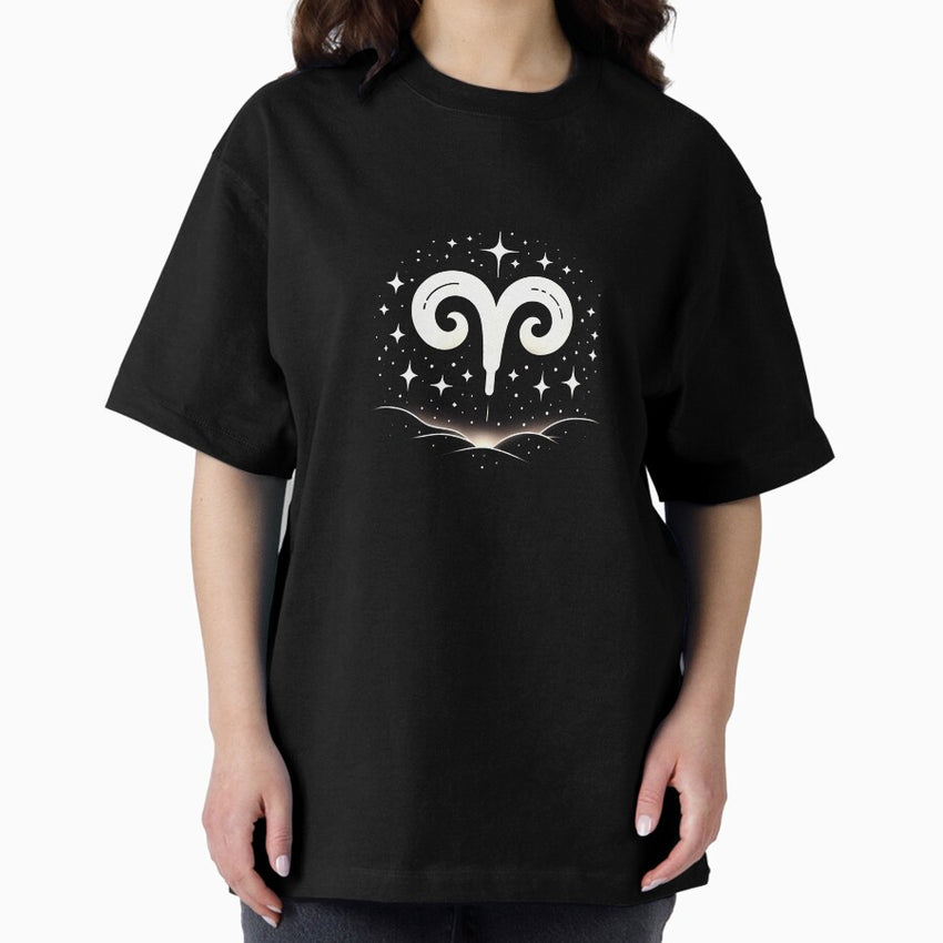 Aries Zodiac Sign – Bold Fire Horoscope Art for the Fearless Ram ♈ Oversized T-Shirt