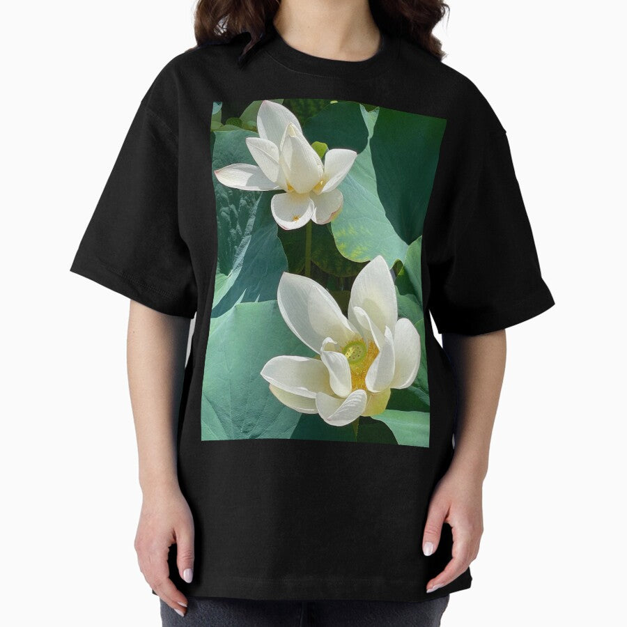 Photo of white lotus in Atlanta Botanical Gardens Oversized T-Shirt