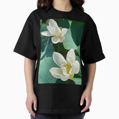 Photo of white lotus in Atlanta Botanical Gardens Oversized T-Shirt