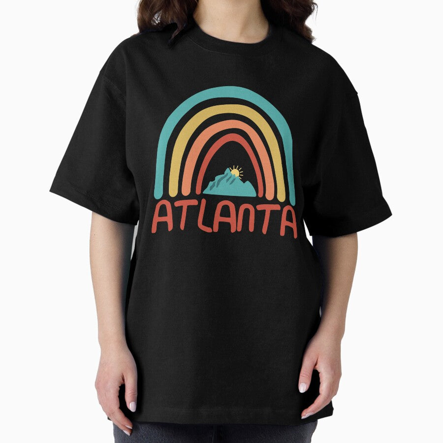 Atlanta Retro Vintage Rainbow Atlanta Georgia Mountain Souvenir Gift Hometown Hiking Nature Oversized T Shirt