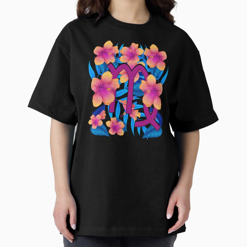 Floral Virgo Sign Oversized T-Shirt