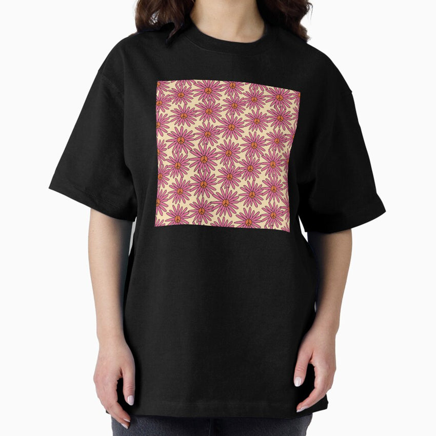 retro peace flowers Oversized T-Shirt