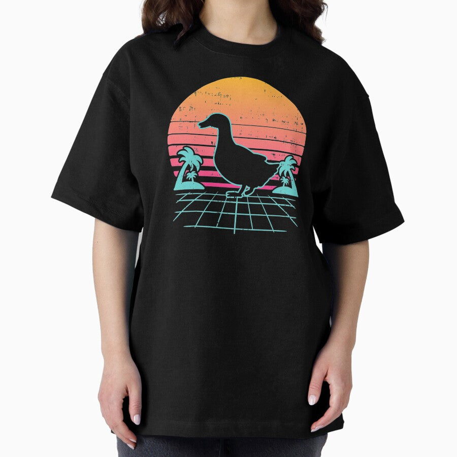Vaporwave Art Duck Aesthetic 80S Retro Farm Animal Farmer Gift Oversized T Shirt