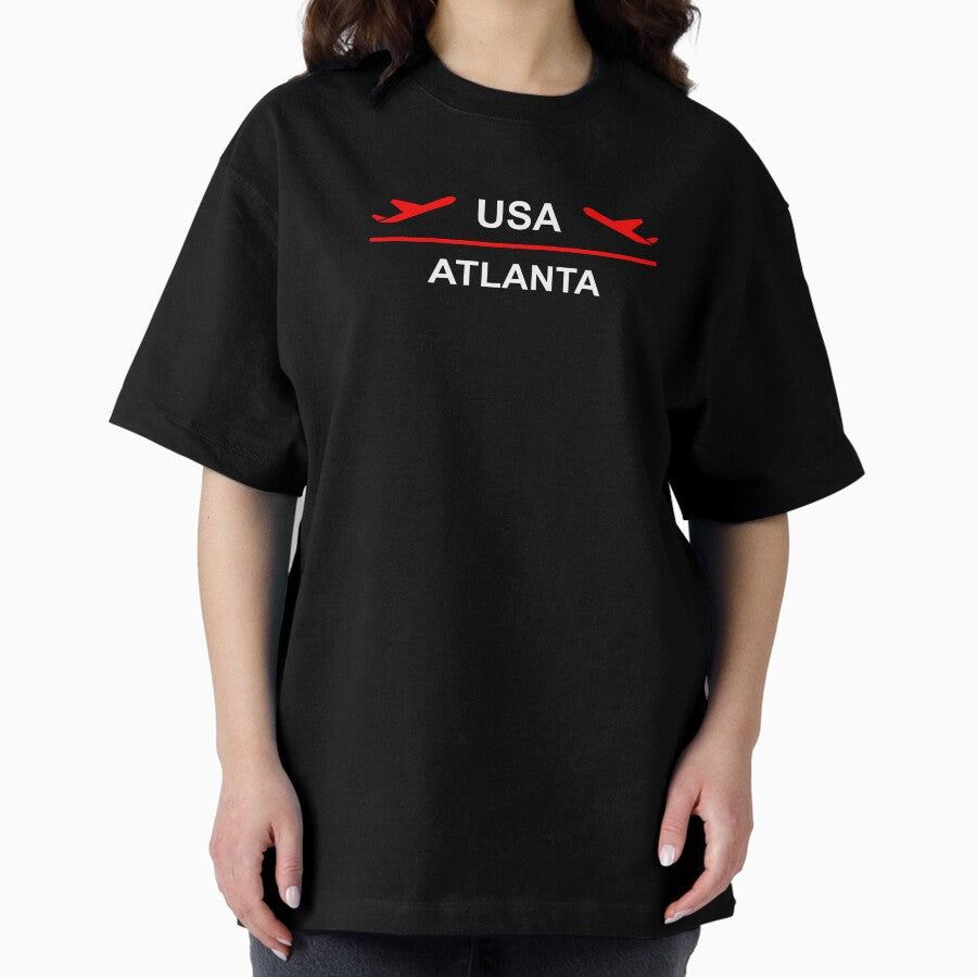 Atlanta USA Airport Plane Dark Color Oversized T-Shirt